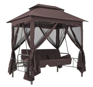 Brązowa altana z huśtawką do ogrodu