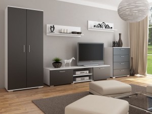 Zestaw meblowy do salonu z szafką RTV biało-czarny