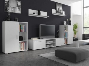Biały komplet mebli do salonu z komodami