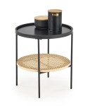 Czarny stolik kawowy okrągły nocny rattan loft