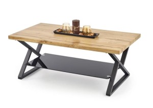 Designerska ława prostokątna ze szklaną półką loft