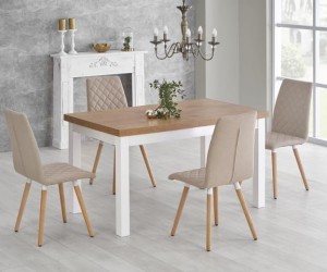 Rozkładany stół do jadalni 140÷220cm biały+dąb lancelot