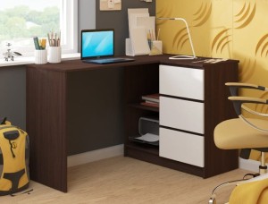 Młodzieżowe biurko szkolne z szufladami wenge/biały