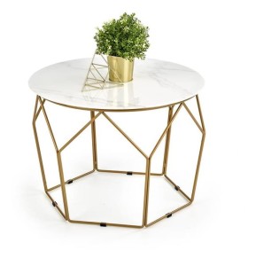 Okrągły stolik kawowy glam złoty + biały marmur