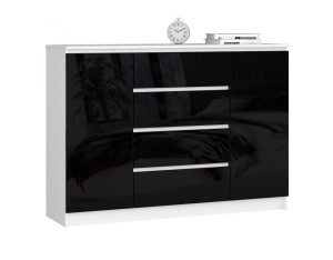 Komoda z szufladami i półkami biały/czarny połysk 140 cm