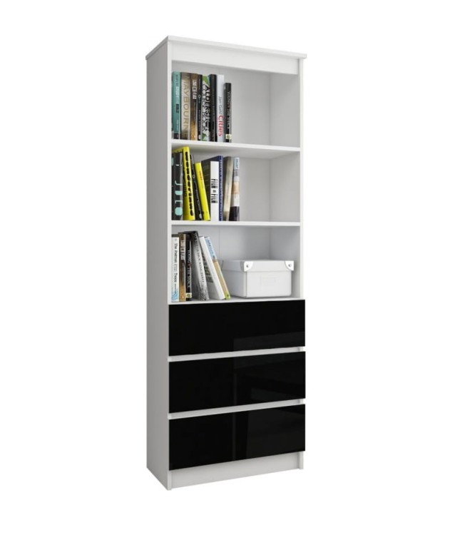 Biblioteczka-na-książki-z-szufladami-czarny-połysk