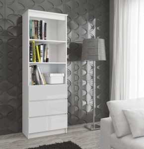 Szafka z półkami i szufladami biały połysk 180 cm
