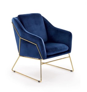 Granatowy fotel na metalowym stelażu