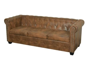 Trzyosobowa brązowa sofa pikowana w stylu loft