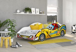 Łóżko dziecięce żółte auto z materacem 180x90 cm