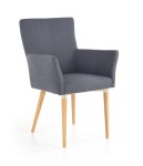 Szary fotel do jadalni z podłokietnikami scandi