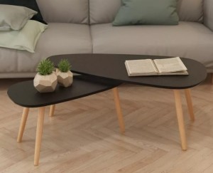 Czarne stoliki kawowe łezki - komplet ław do salonu trójkąt