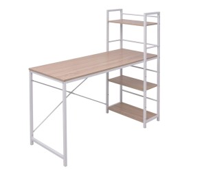 Industrialne biurko z regałem dąb i biały stelaż, 120 cm loft