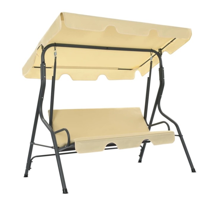 Kremowa-huśtawka-ogrodowa-z-daszkiem