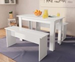Stół kuchenny z ławkami, biały komplet obiadowy 120 cm