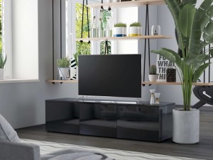 Stolik pod telewizor z szufladami 120 cm czarny połysk