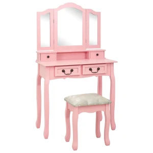 Różowa toaletka z lustrem, sekretarzyk z taboretem 