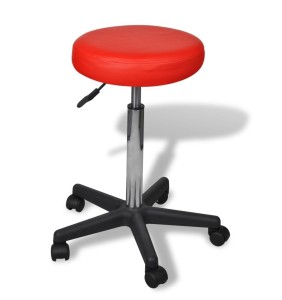 Czerwony stołek hoker bez oparcia na kółkach