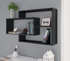 Czarna półka wisząca na płyty, regał ścienny na książki 