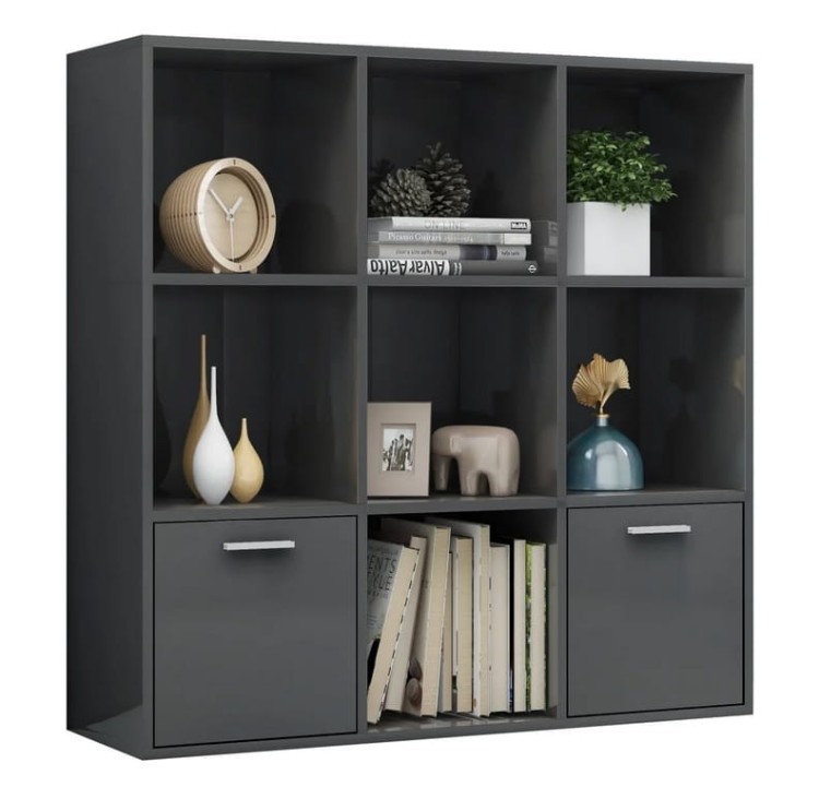 Kwadratowy-regał-biurowy-szary-połysk