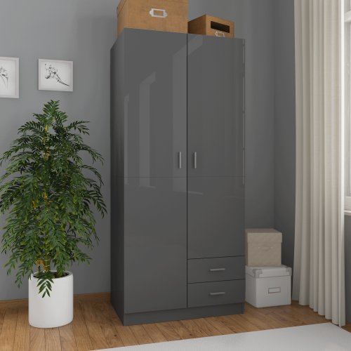 Szafa-na-ubrania-z-drążkiem-szary-połysk