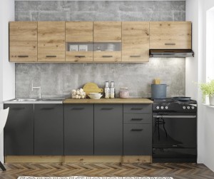 Zestaw mebli kuchennych 260 cm dąb artisan/popiel