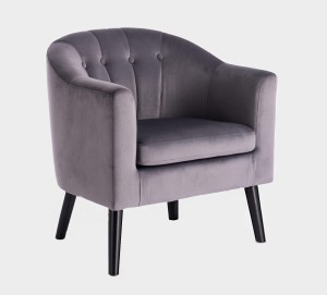 Szary fotel retro drewniane nóżki tapicerowany