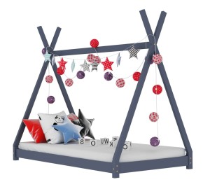 Drewniane szare łóżeczko dziecięce tipi 80x160 cm 