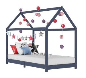 Szare łóżko domek dziecięce ze stelażem 80x160 cm