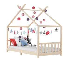 Drewniane łóżko dziecięce domek 90x200 cm z barierkami