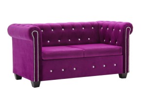 Elegancka aksamitna fioletowa sofa z kryształkami