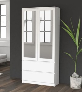 Biała szafa do przedpokoju z lustrem 90x180 cm
