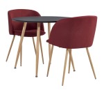 Okrągły stoł kuchenny czarny z krzesłami bordo