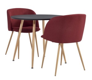 Okrągły stoł kuchenny czarny z krzesłami bordo