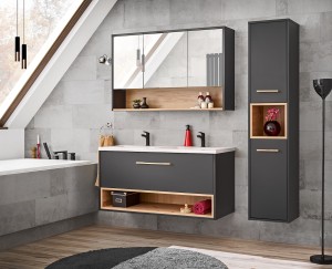 Wiszące meble do łazienki szary i dąb artisan