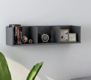 Szara półka na płyty, książki w połysku