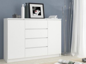Duża komoda z szufladami i półkami biel