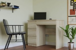 Małe biurko z szufladami lewe dąb sonoma