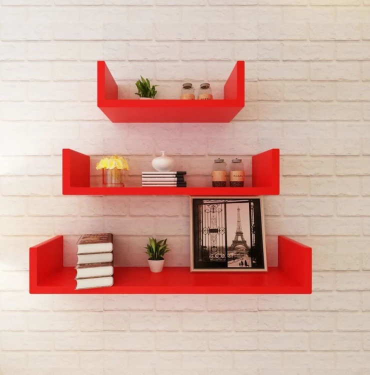 Komplet-trzech-półek-wiszących-czerwień
