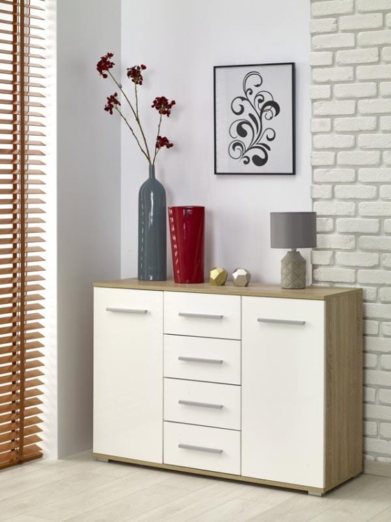 Komoda-z-szafką-i-zufladami-dąb-sonoma-z-białym