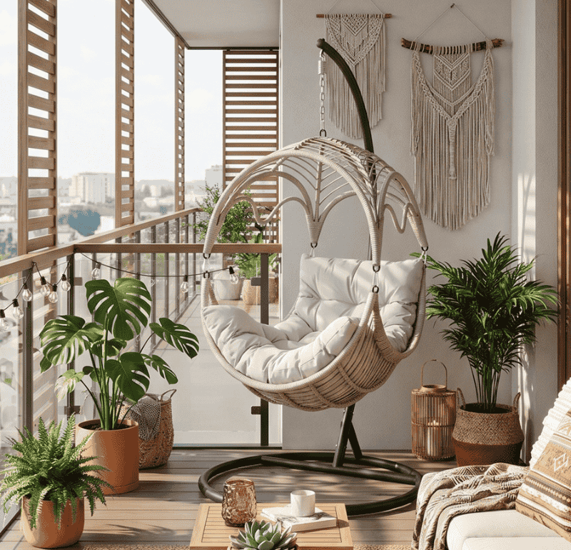 fotel-wiszący-w-stylu-boho-na-balkonie